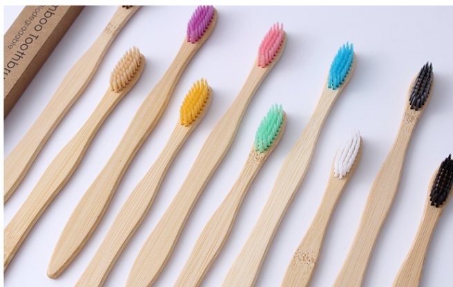 Lot de brosses à dents bambou écologique avec différentes couleurs de poils par flowza