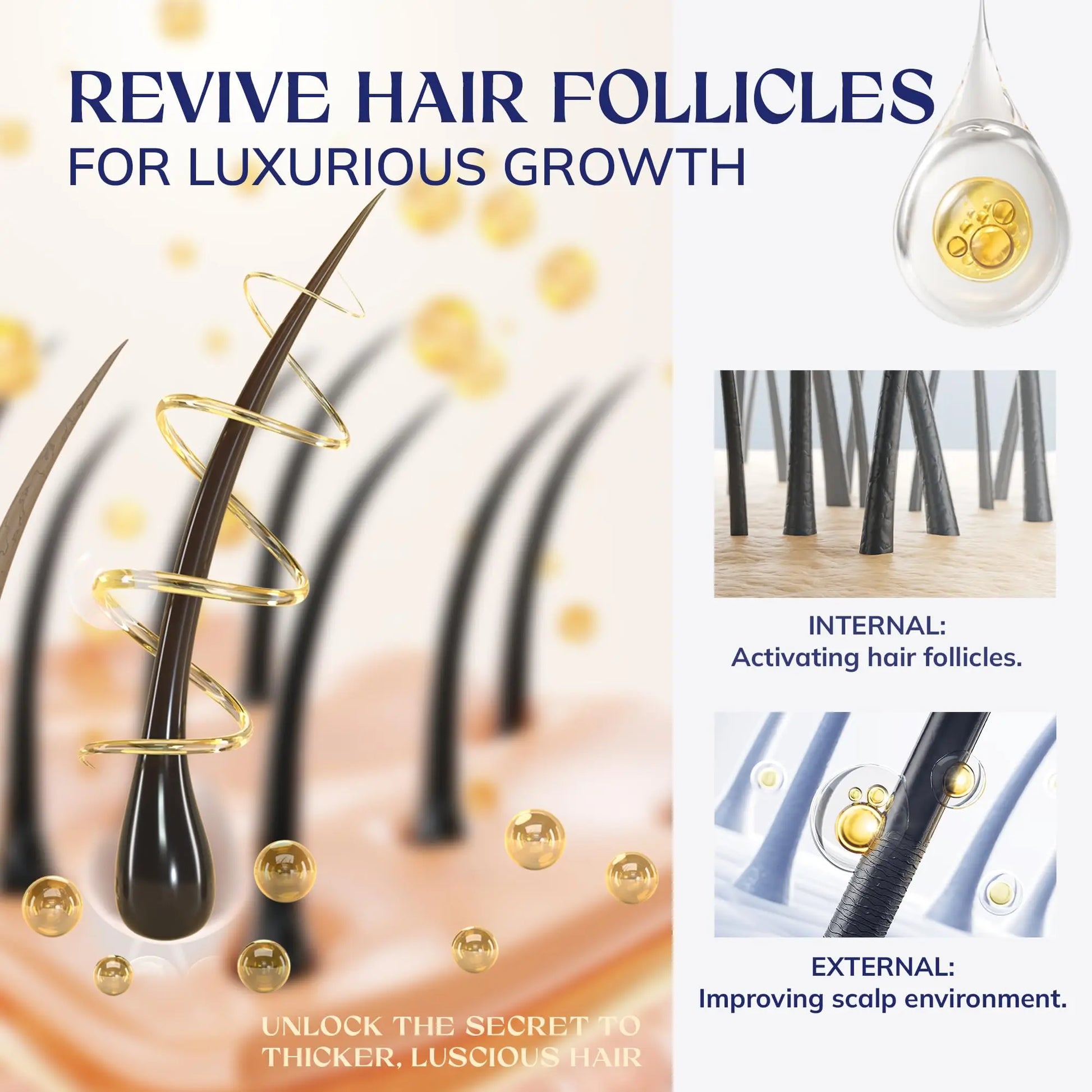 Illustration d'un sérum croissance cheveux naturel activant les follicules pileux et améliorant le cuir chevelu