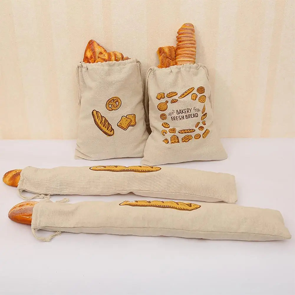 Sac à pain en lin réutilisable avec motifs de pain pour conserver baguettes et viennoiseries
