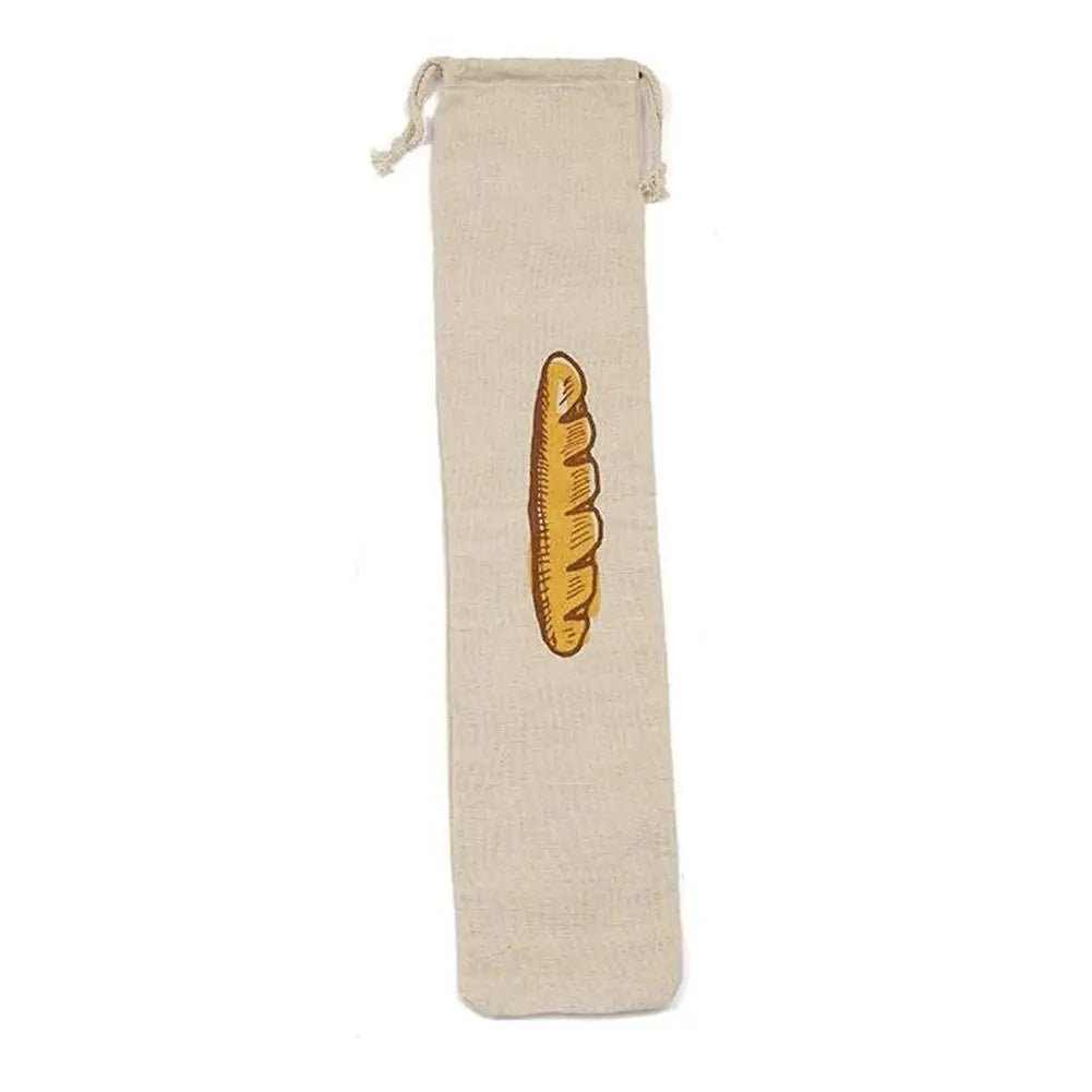 Sac à pain en lin réutilisable naturel avec illustration de baguette et cordon de serrage