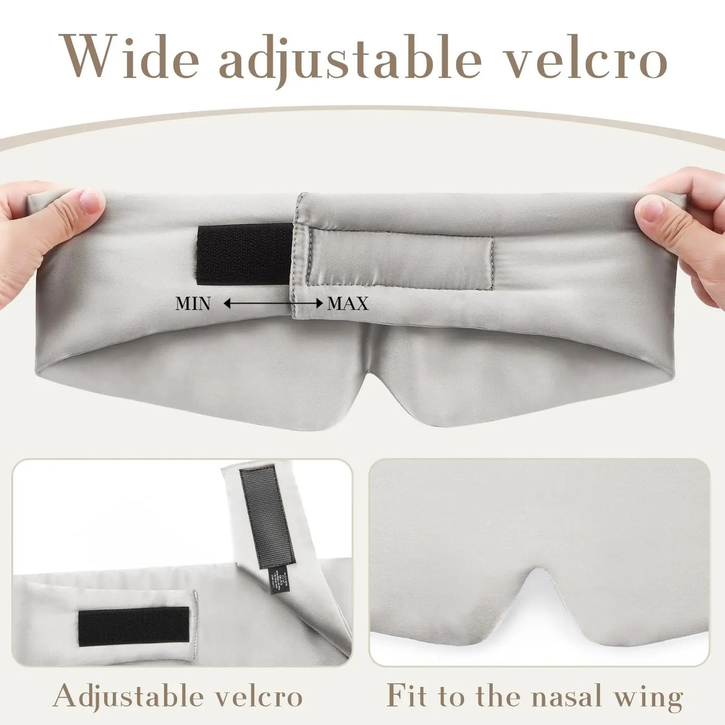 Masque de sommeil en soie mûrier avec velcro large ajustable pour un confort optimal