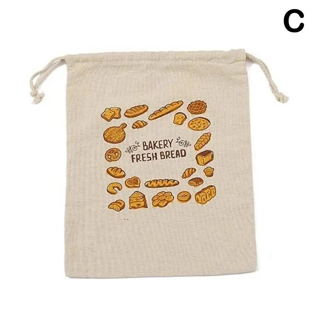 Sac à pain en lin réutilisable beige avec motifs de pains et message Bakery Fresh Bread