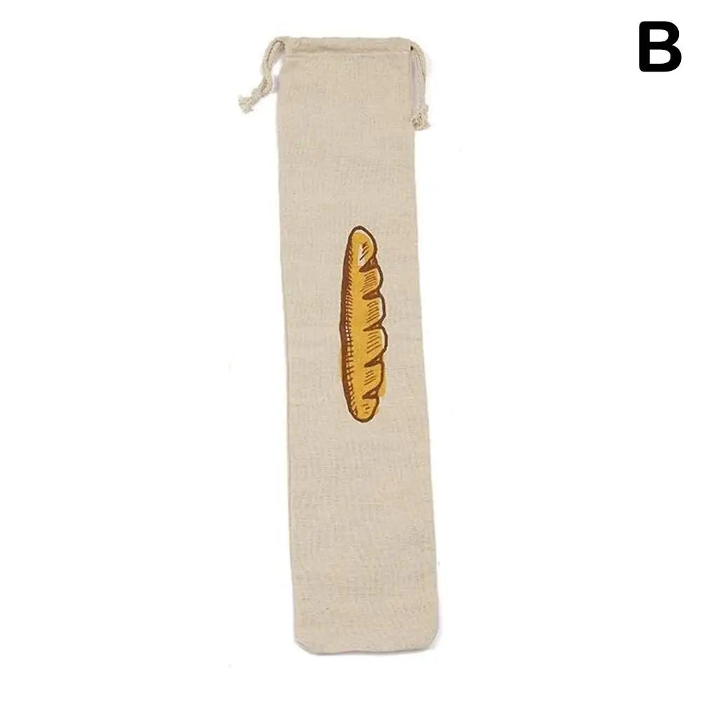 Sac à pain en lin réutilisable beige avec dessin de baguette de pain au centre