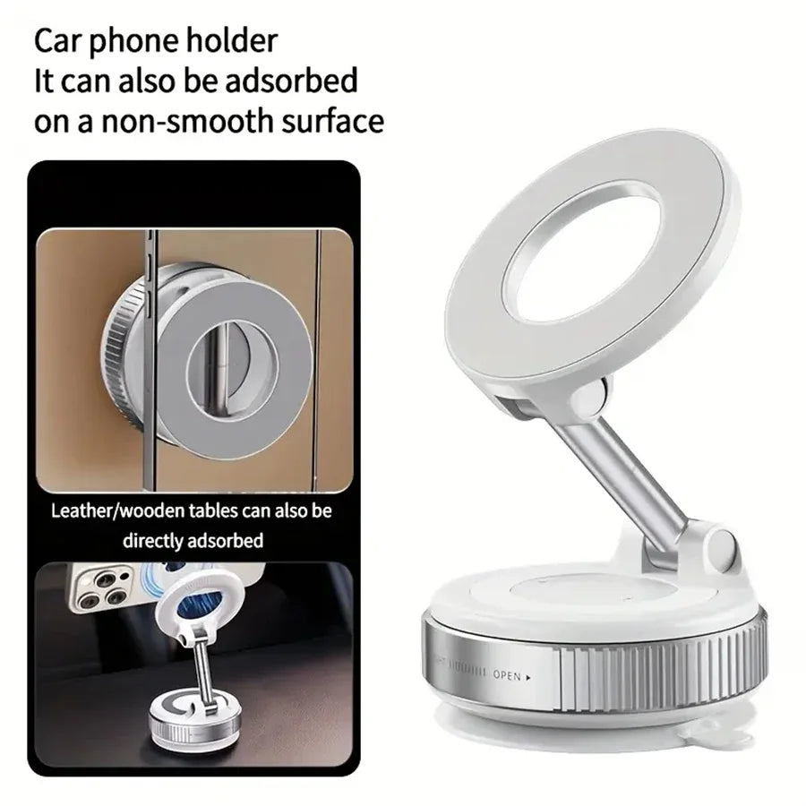 Support téléphone magnétique voiture en argent avec bras flexible pour une utilisation sur surfaces non lisses